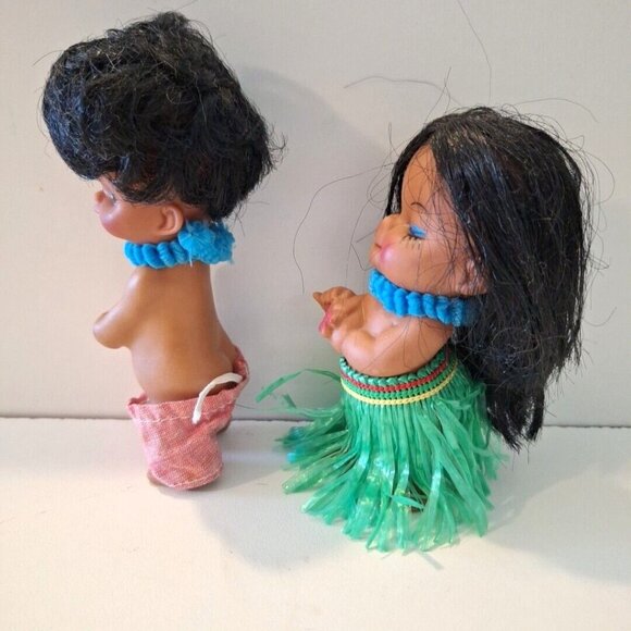 Hawaiian Rubber 5" Hula Boy Girl Dolls Hong Kong Grass Skirt Souvenir - Picture 5 of 11